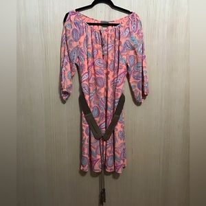 Cato Peachy Orange Paisley Print Belted Waist Dress